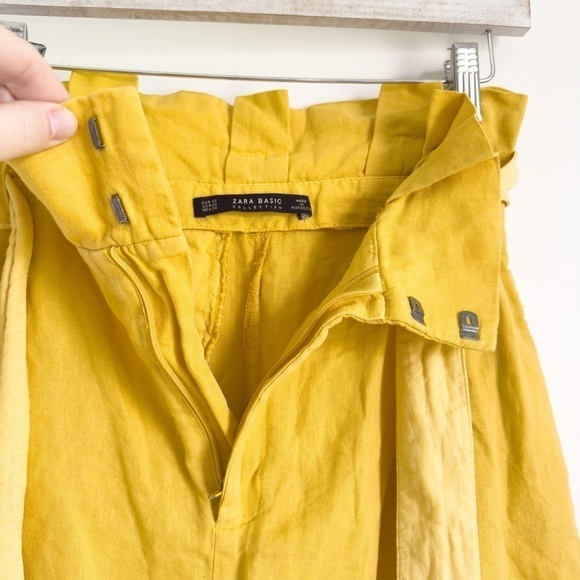 Zara Yellow Linen Wide Leg Paper Bag Cropped Palazzo Pants sz XS - Picture 14 of 16